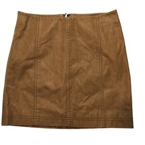 Free People Rayon Lined Tan Brown Vertical Seam Detail Zip Up Mini Skirt Size 4